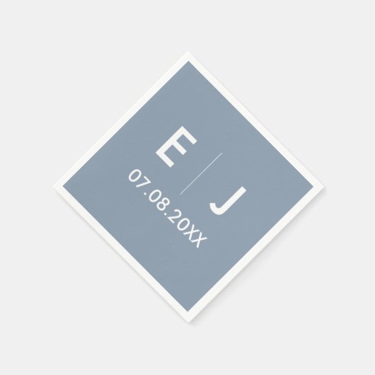 Dusty Blue & White Monogram Weddenschap Servet (Hoek)