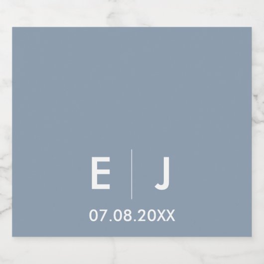 Dusty Blue & White Monogram Weddenschap Sparkling Wijnetiket (Enkel label)