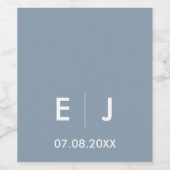 Dusty Blue & White Monogram Weddenschap Wijn Etiket (Enkel label)