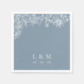 Dusty Blue White Monogram Wedding Napkins Servet (Voorkant)