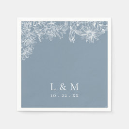 Dusty Blue White Monogram Wedding Napkins Servet