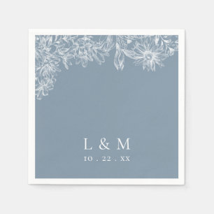 Dusty Blue White Monogram Wedding Napkins Servet