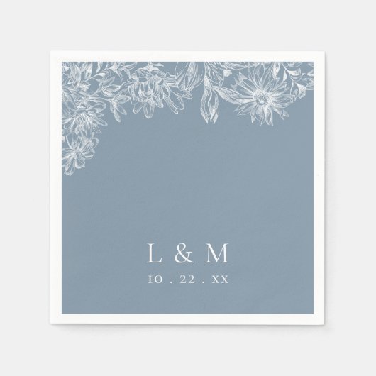Dusty Blue White Monogram Wedding Napkins Servet (Voorkant)