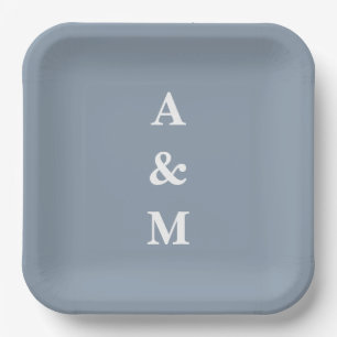 Dusty Blue White Monograms Initiaal Elegant Weddin Papieren Bordje
