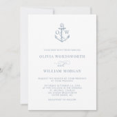 Dusty Blue White Nautical Anchor Monogram Weddensc Kaart (Voorkant)