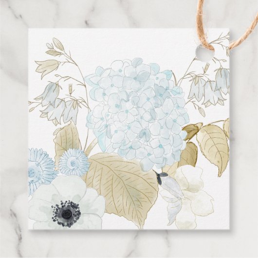 Dusty Blue White Navy Anemone BUDGET Weddenschap Bedankjes Labels (Achterkant)