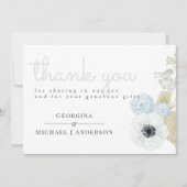 Dusty Blue White Navy Anemone BUDGET Weddenschap Bedankkaart (Voorkant)