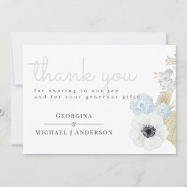 Dusty Blue White Navy Anemone BUDGET Weddenschap Bedankkaart