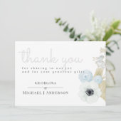 Dusty Blue White Navy Anemone BUDGET Weddenschap Bedankkaart (Staand voorkant)