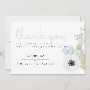 Dusty Blue White Navy Anemone BUDGET Weddenschap Bedankkaart