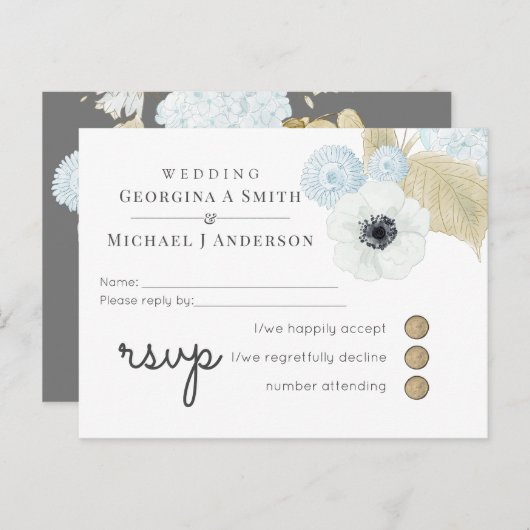 Dusty Blue White Navy Anemone BUDGET Weddenschap Uitnodiging Briefkaart (Voorkant / Achterkant)