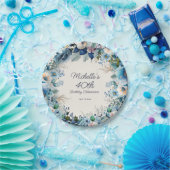 Dusty Blue White Navy Bloemen 40e verjaardag van d Papieren Bordje (Feest)