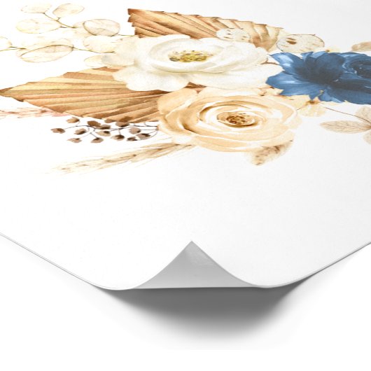 Dusty Blue White Peach Rozen Weddenschap Welkomstt Poster (Hoek)