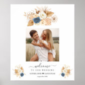 Dusty Blue White Peach Rozen Weddenschap Welkomstt Poster (Voorkant)