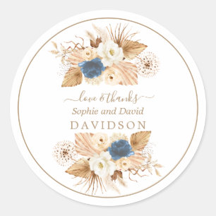 Dusty Blue White Peach Rozen Wedding Ronde Sticker