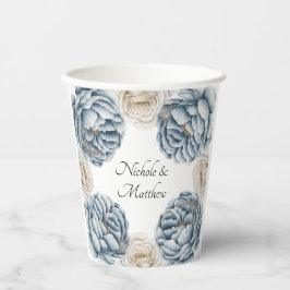 Dusty Blue & White Peony Wedding Papieren Bekers