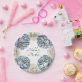 Dusty Blue & White Peony Wedding Papieren Bordje (Feest)