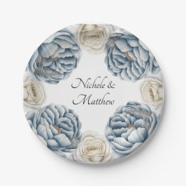 Dusty Blue & White Peony Wedding Papieren Bordje