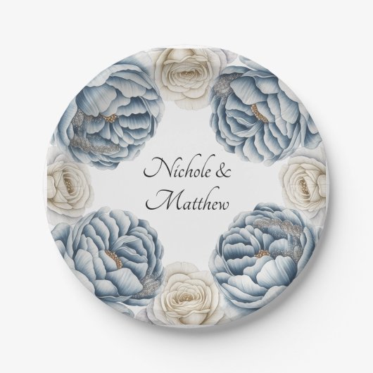 Dusty Blue & White Peony Wedding Papieren Bordje (Voorkant)