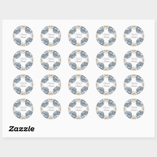 Dusty Blue & White Peony Wedding Ronde Sticker (Vel)