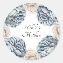 Dusty Blue & White Peony Wedding Ronde Sticker