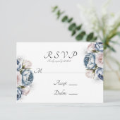 Dusty Blue & White Peony Wedding RSVP Kaartje (Staand voorkant)