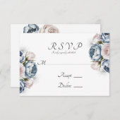 Dusty Blue & White Peony Wedding RSVP Kaartje (Voorkant / Achterkant)