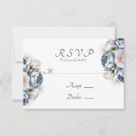 Dusty Blue & White Peony Wedding RSVP Kaartje