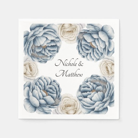 Dusty Blue & White Peony Wedding Servet (Voorkant)