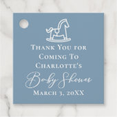 Dusty Blue White Rocking Horse Baby shower Bedankjes Labels (Voorkant)