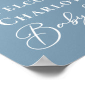 Dusty Blue White Rocking Horse Baby shower Poster (Hoek)