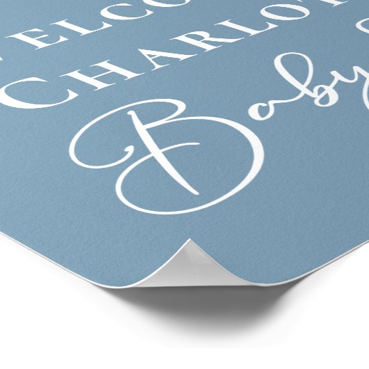 Dusty Blue White Rocking Horse Baby shower Poster (Hoek)