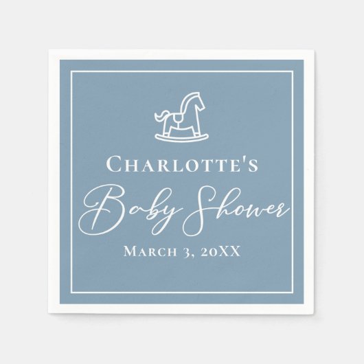 Dusty Blue White Rocking Horse Baby shower Servet (Voorkant)