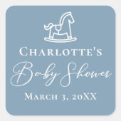Dusty Blue White Rocking Horse Baby shower Vierkante Sticker (Voorkant)