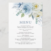 Dusty Blue & White Rose Flowers Weddenemenu Menu (Voorkant)