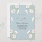 Dusty Blue White Rose Wedding Kaart (Voorkant)