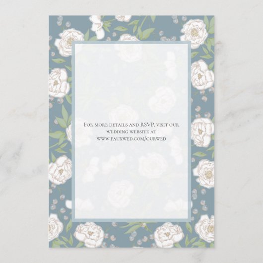 Dusty Blue White Rose Wedding Kaart (Achterkant)
