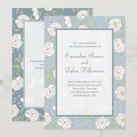 Dusty Blue White Rose Wedding Kaart (Voorkant / Achterkant)