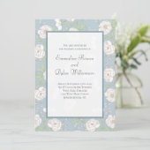 Dusty Blue White Rose Wedding Kaart (Staand voorkant)
