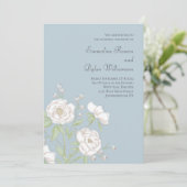 Dusty Blue White Rose Wedding Kaart (Staand voorkant)
