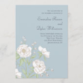 Dusty Blue White Rose Wedding Kaart (Voorkant)