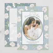 Dusty Blue White Rose Wedding Photo Save the Date Kaart (Voorkant / Achterkant)