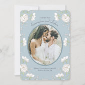Dusty Blue White Rose Wedding Photo Save the Date Kaart (Voorkant)