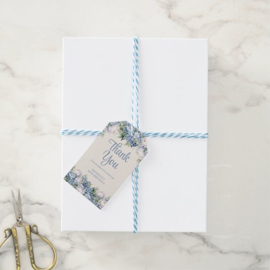 Dusty Blue White Roses 50ste verjaardag Cadeaulabel (Met Touw)