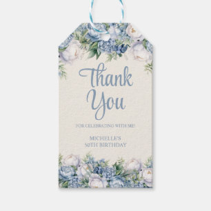 Dusty Blue White Roses 50ste verjaardag Cadeaulabel