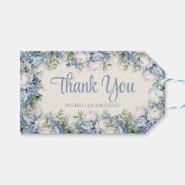 Dusty Blue White Roses Happy Birthday Script Cadeaulabel