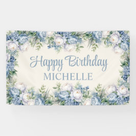 Dusty Blue White Roses Happy Birthday Script Spandoek