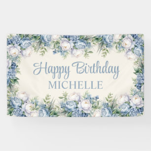 Dusty Blue White Roses Happy Birthday Script Spandoek