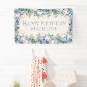Dusty Blue White Roses Happy Birthday Spandoek (Insitu)