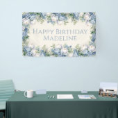 Dusty Blue White Roses Happy Birthday Spandoek (Beurs)